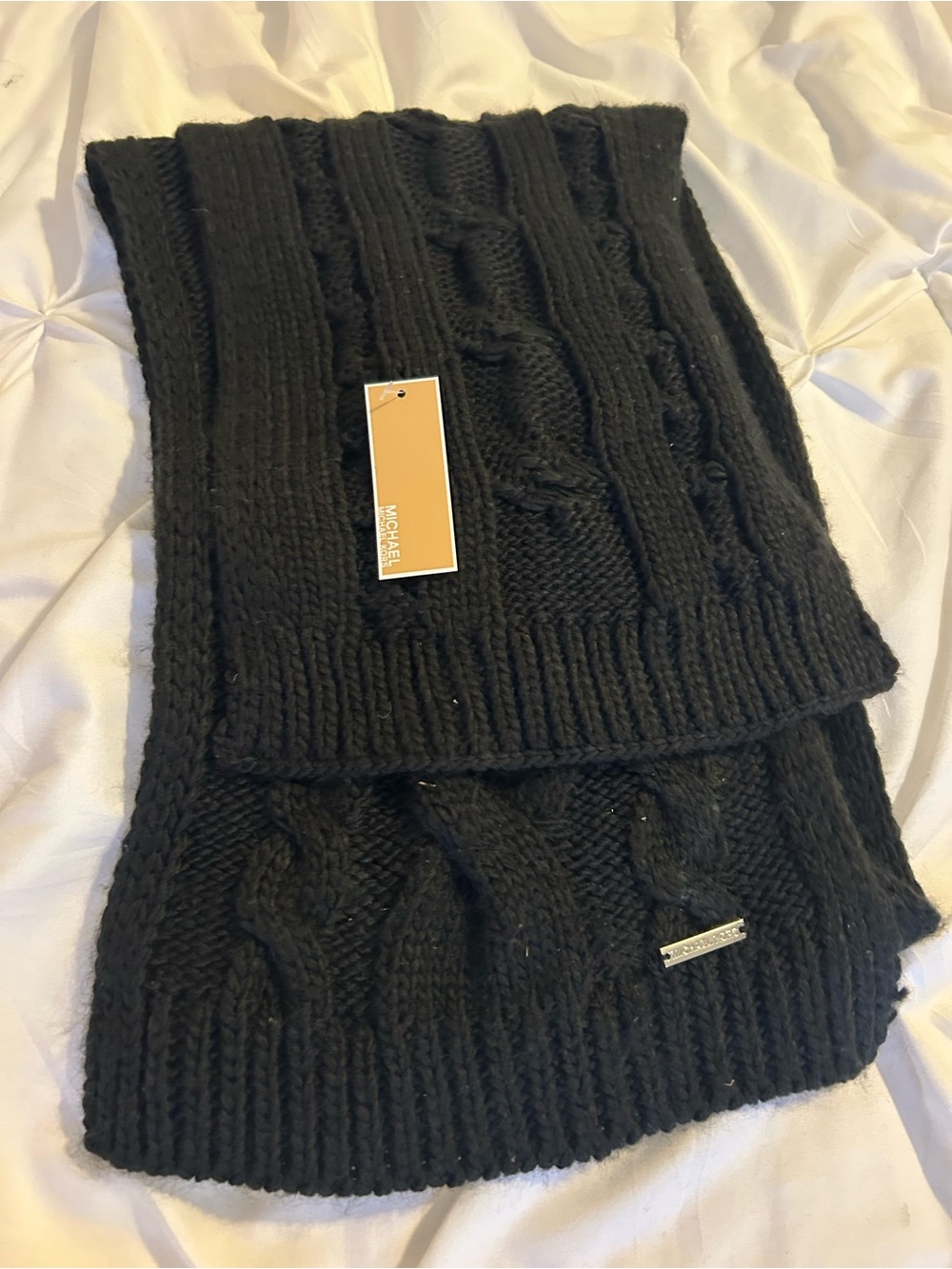 MICHAEL Michael Kors Black Cable Knit Scarf